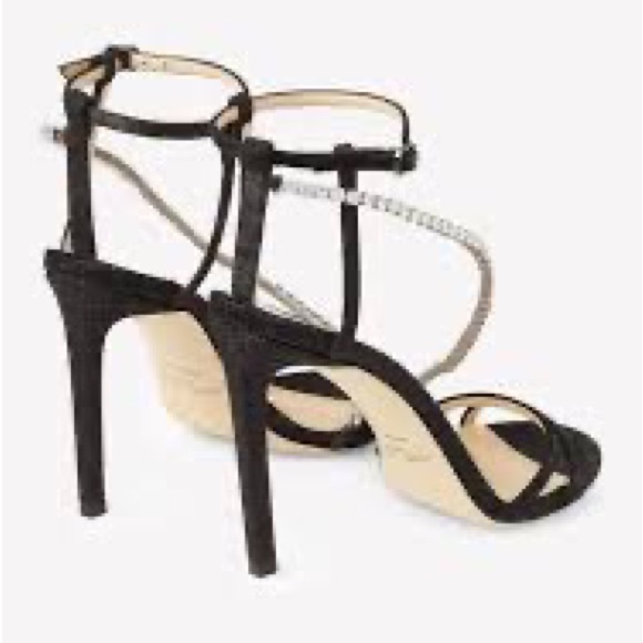 ✨JIMMY CHOO Thaia 100 Strappy High-Heel Crystal Sandals Black Size 39.5 ✨ - Picture 4 of 14